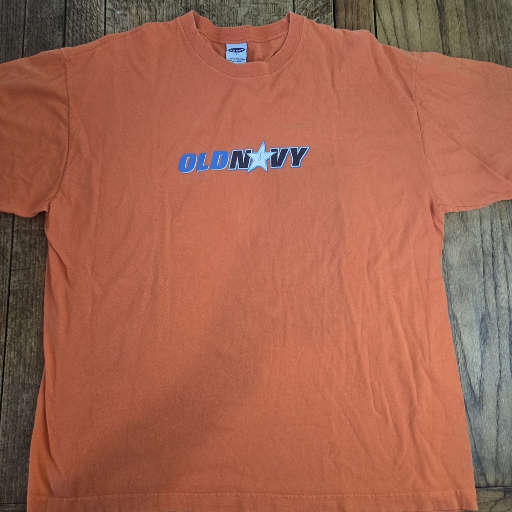 Vintage Y2k Old Navy Mens Orange T-shirt Size Xl Star Logo Spell Out Mallcore